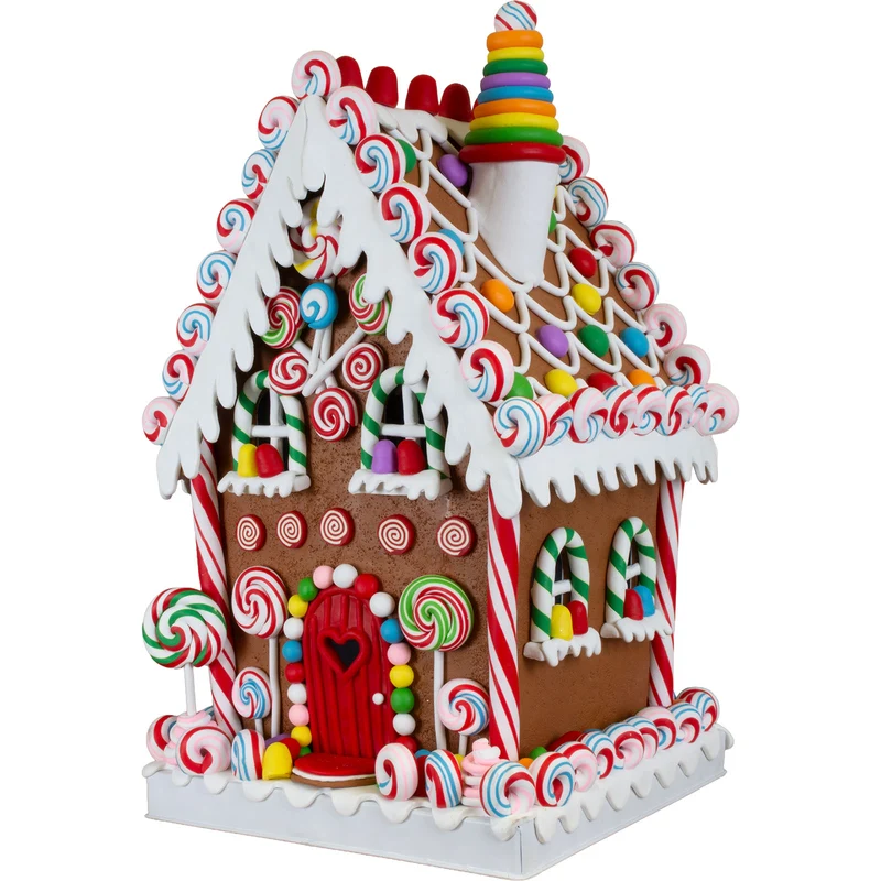 Buntes XXL LED-Lebkuchenhaus mit buntem Lollipopmuster 35cm