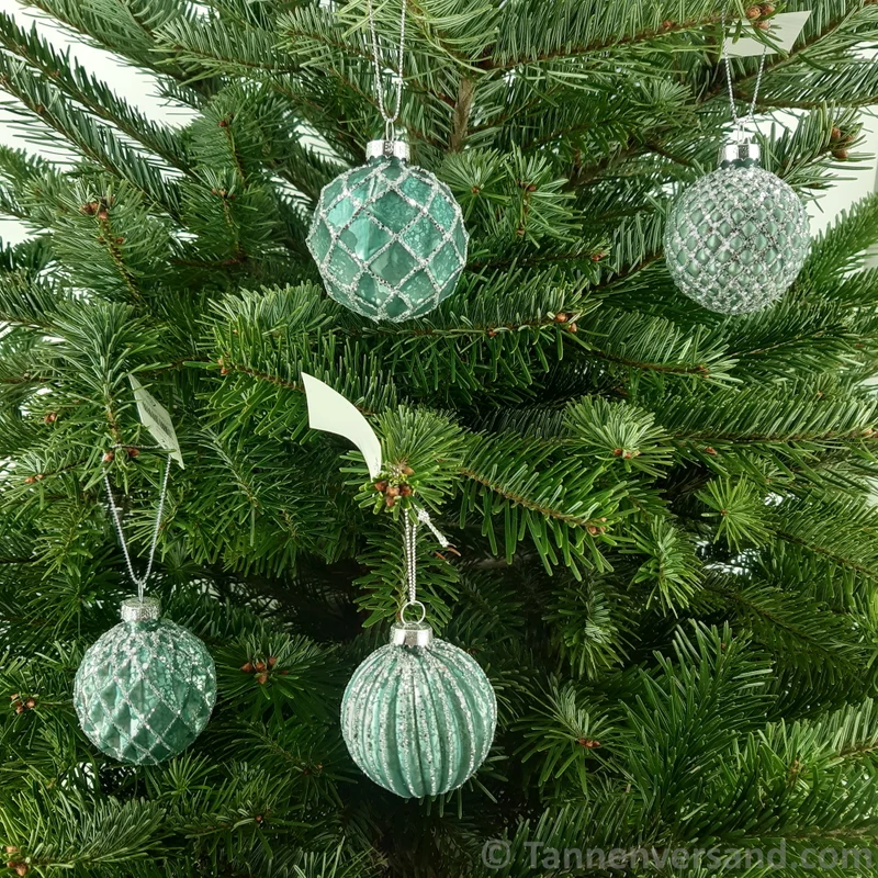 Weihnachtskugel aus Glas Türkis Silber 6 cm 12er Set