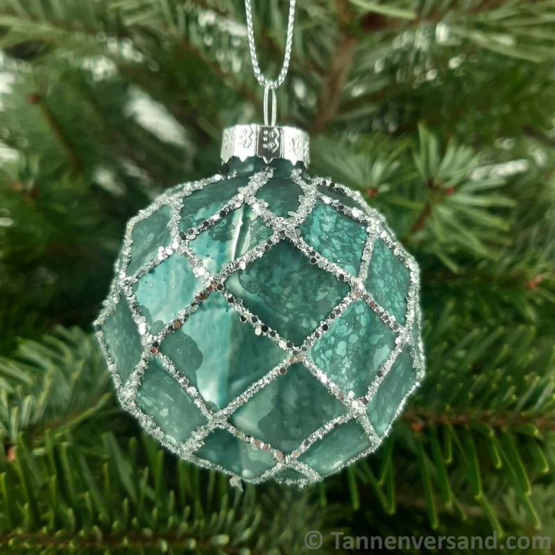 Weihnachtskugel aus Glas Türkis Silber 6 cm 12er Set