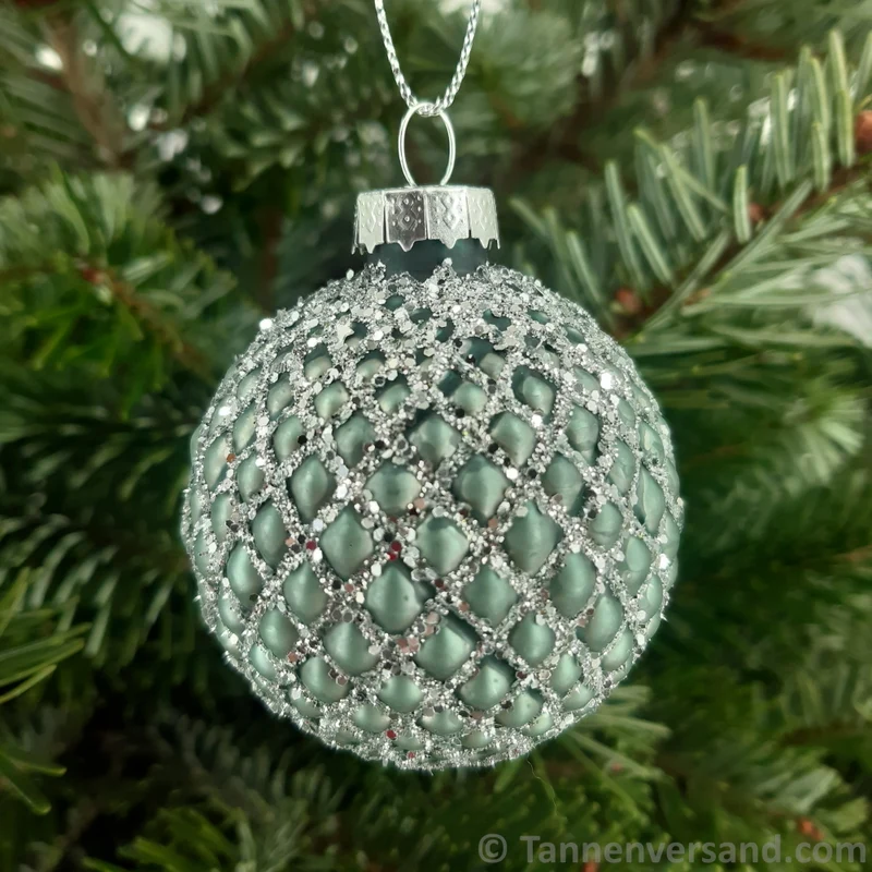 Weihnachtskugel aus Glas Türkis Silber 6 cm 12er Set
