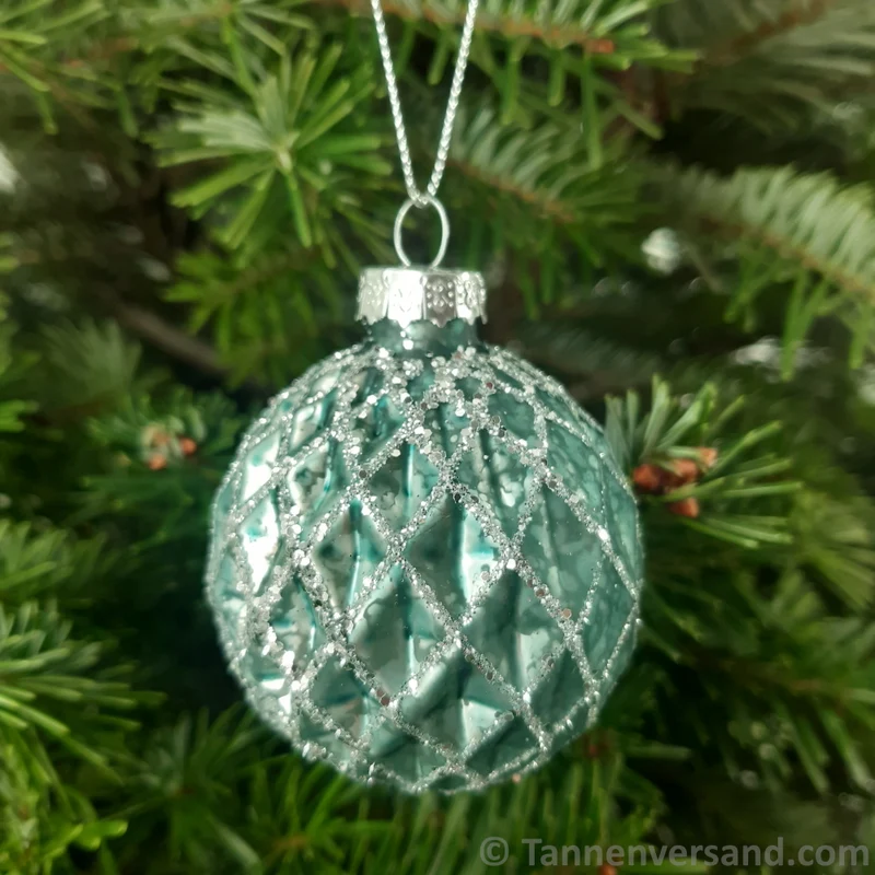 Weihnachtskugel aus Glas Türkis Silber 6 cm 12er Set