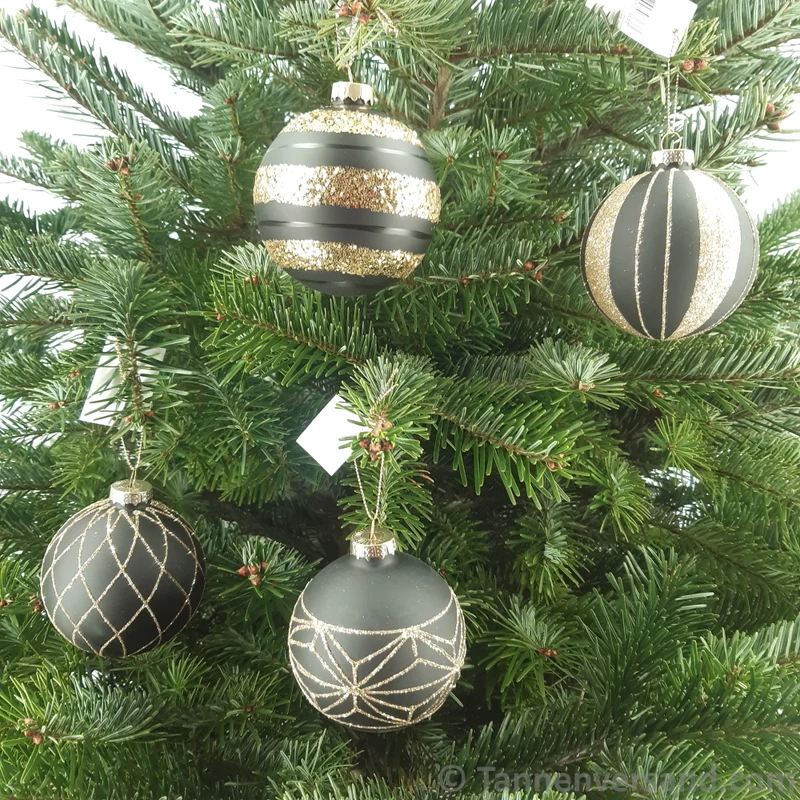 Weihnachtskugel aus Glas Schwarz Gold 8 cm 12er Set