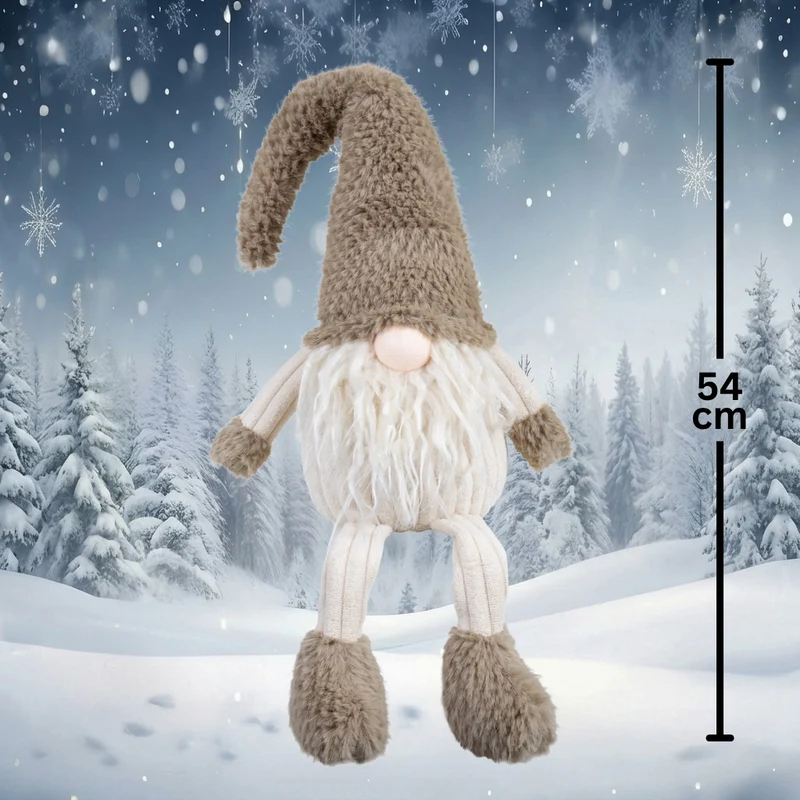 Wichtel Kantenhocker 40cm(54cm) – Flauschiger Gnom mit langem Bart, Zipfelmütze & großen Fellfüßen