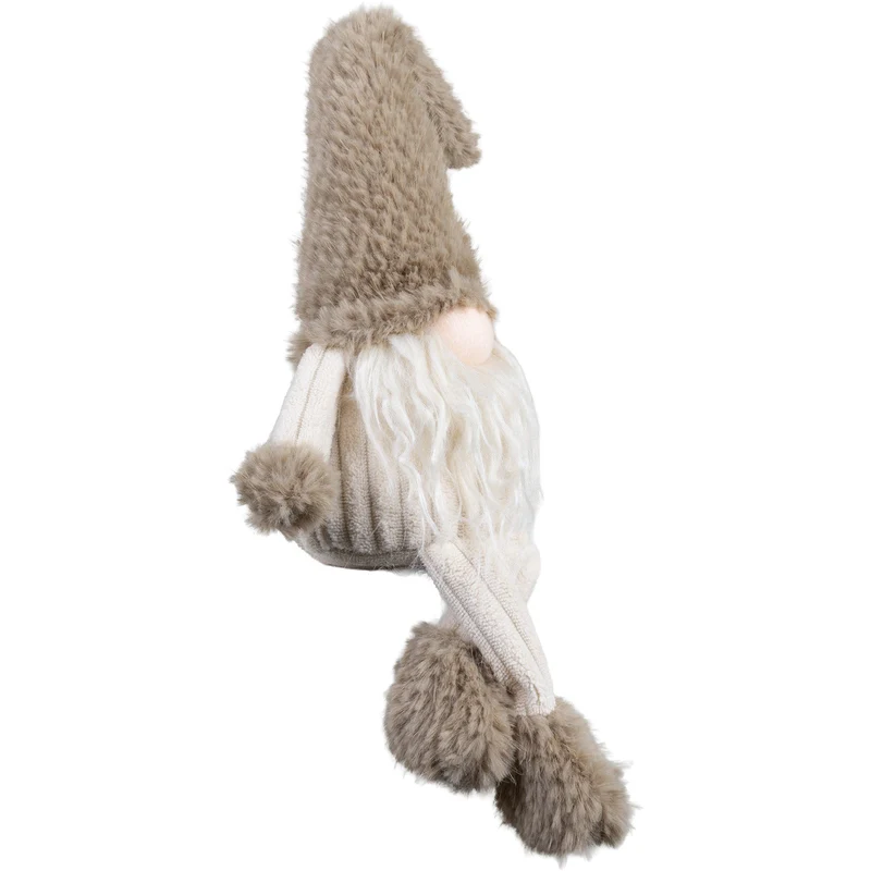 Wichtel Kantenhocker 30cm(40cm) – Flauschiger Gnom mit langem Bart, Zipfelmütze & großen Fellfüßen