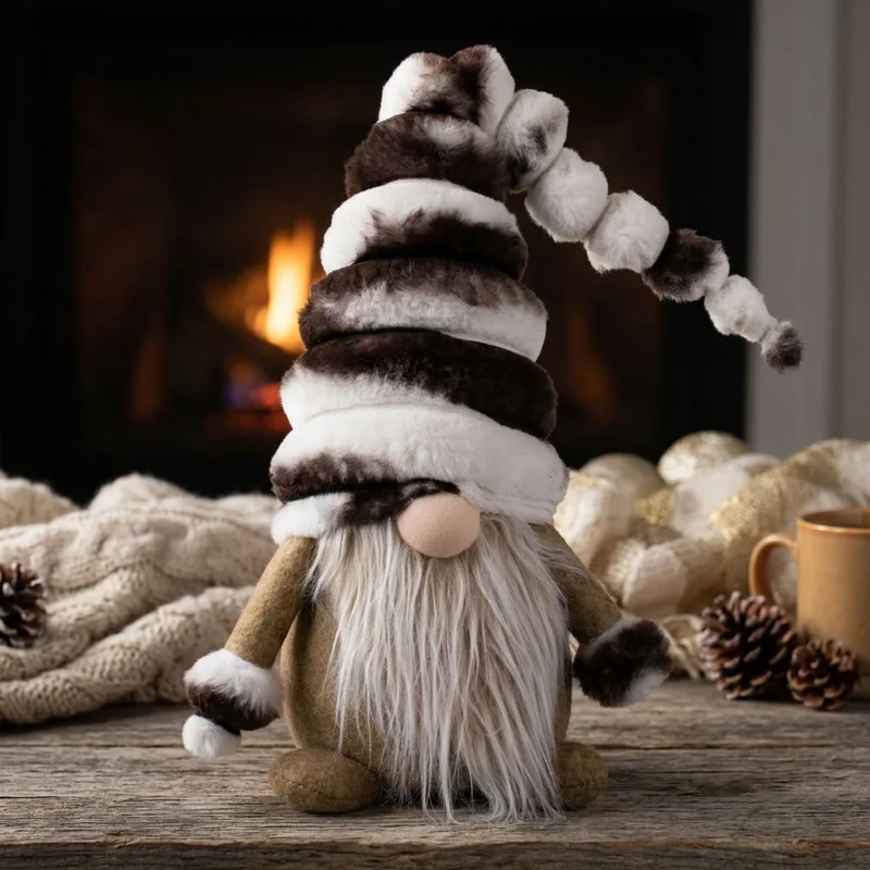 Gnom sitzend 30cm (50cm) – Flauschiger Weihnachtswichtel mit riesiger Plüschmütze und langem Bart