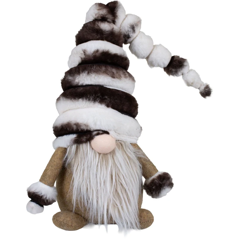 Gnom sitzend 30cm (50cm) – Flauschiger Weihnachtswichtel mit riesiger Plüschmütze und langem Bart