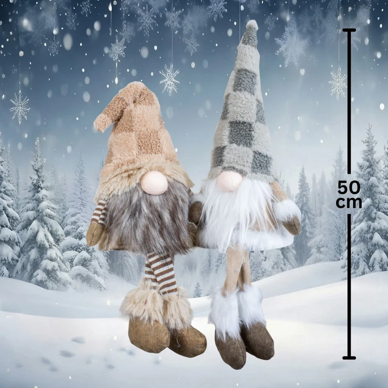 Gnom Kantenhocker 30cm(50cm) 2 Designs – Flauschiger Weihnachtswichtel im winterlichen Look