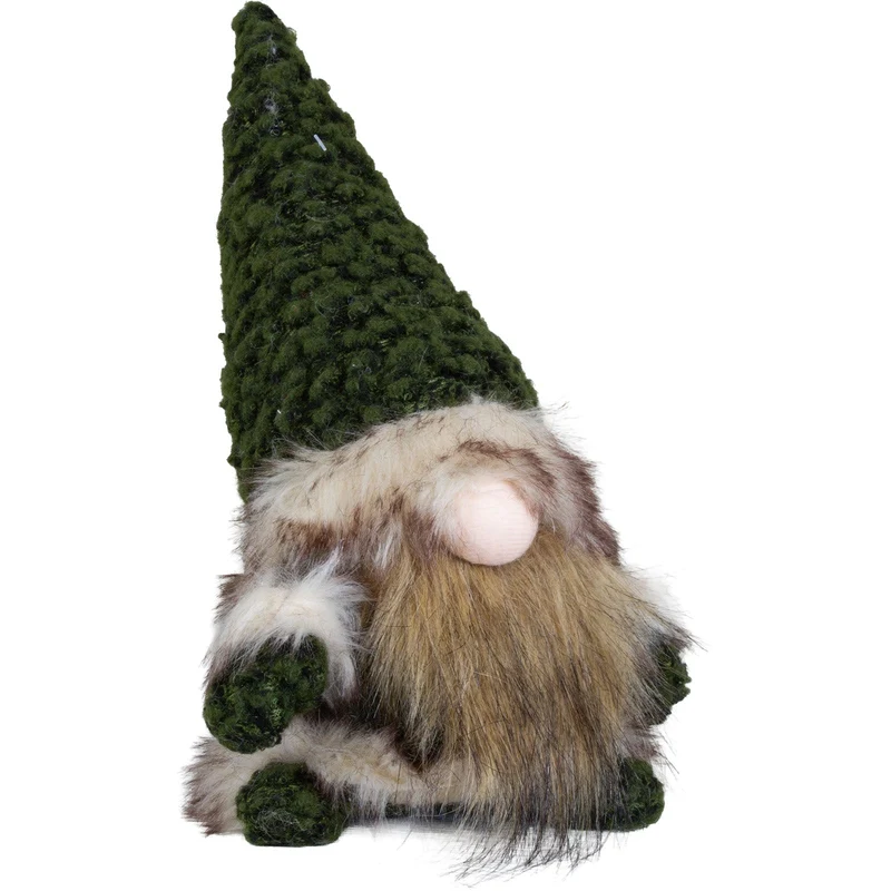 Gnom sitzend 30 cm – Rustikaler Weihnachtswichtel mit flauschigem Bart und grüner Plüschmütze