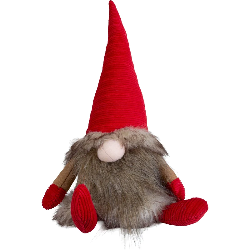 Gnom sitzend 31 cm – Flauschiger Weihnachtswichtel mit roter Zipfelmütze und wuscheligem Bart