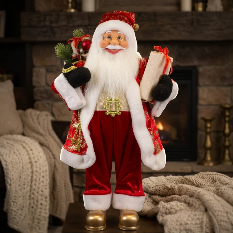Weihnachtsmann Figur 60 cm – Santa mit Geschenk und Geschenkesack