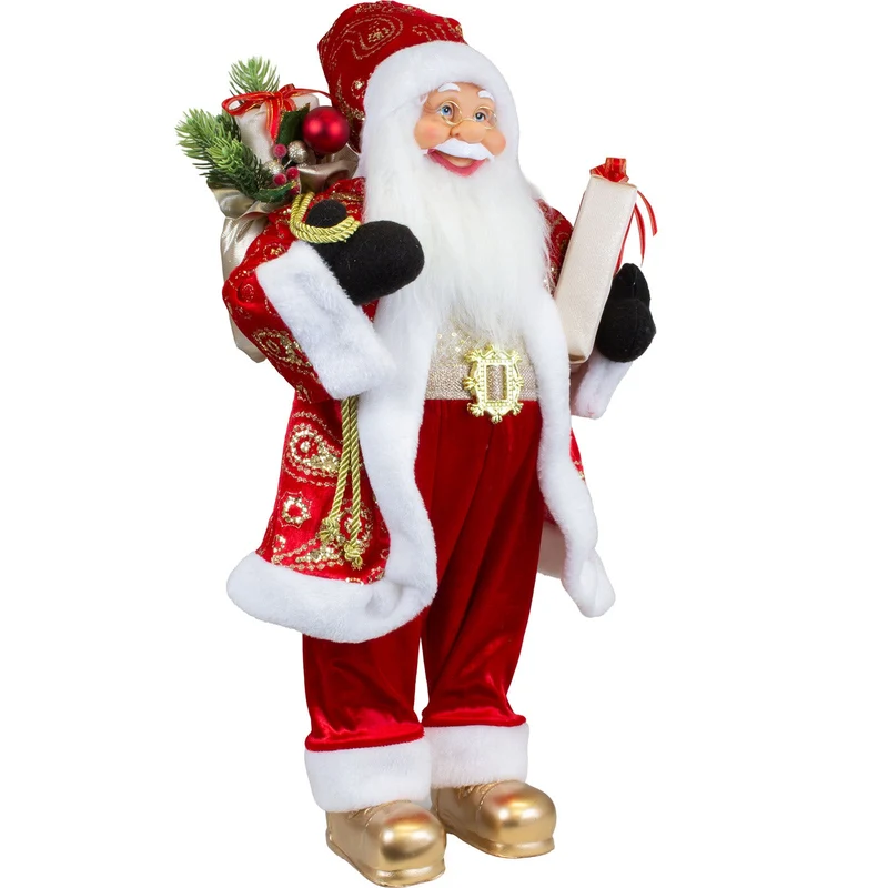 Weihnachtsmann Figur 60 cm – Santa mit Geschenk und Geschenkesack