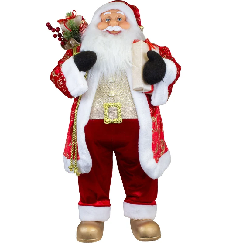 Weihnachtsmann Figur 80 cm – Santa mit Geschenk und Geschenkesack