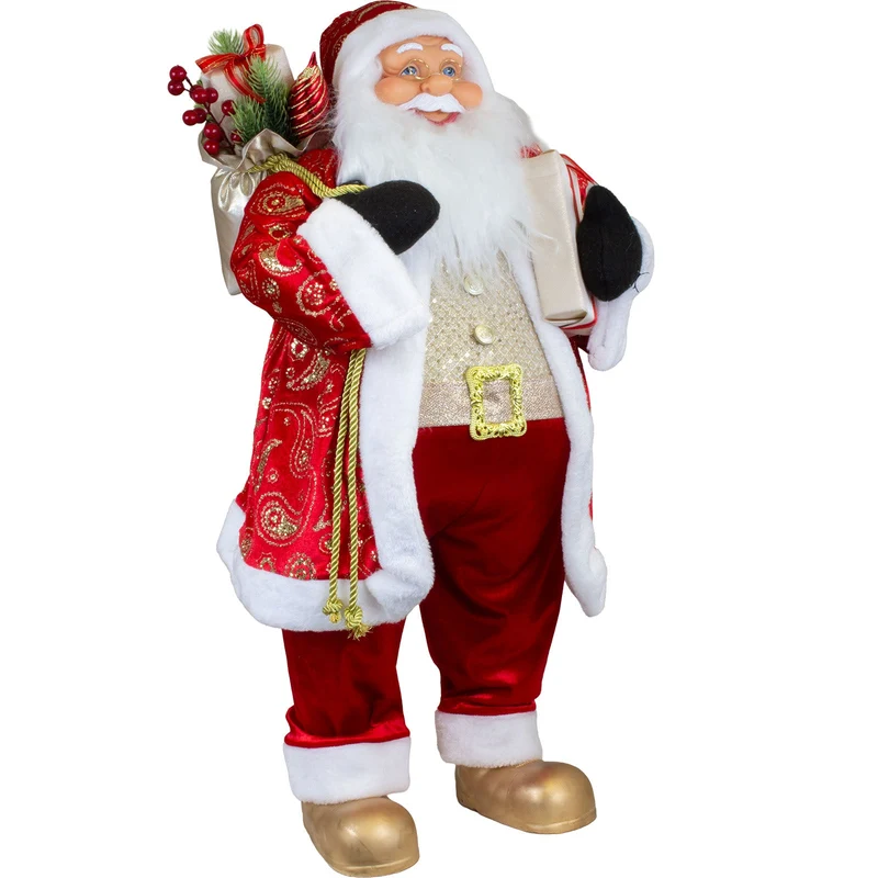 Weihnachtsmann Figur 80 cm – Santa mit Geschenk und Geschenkesack