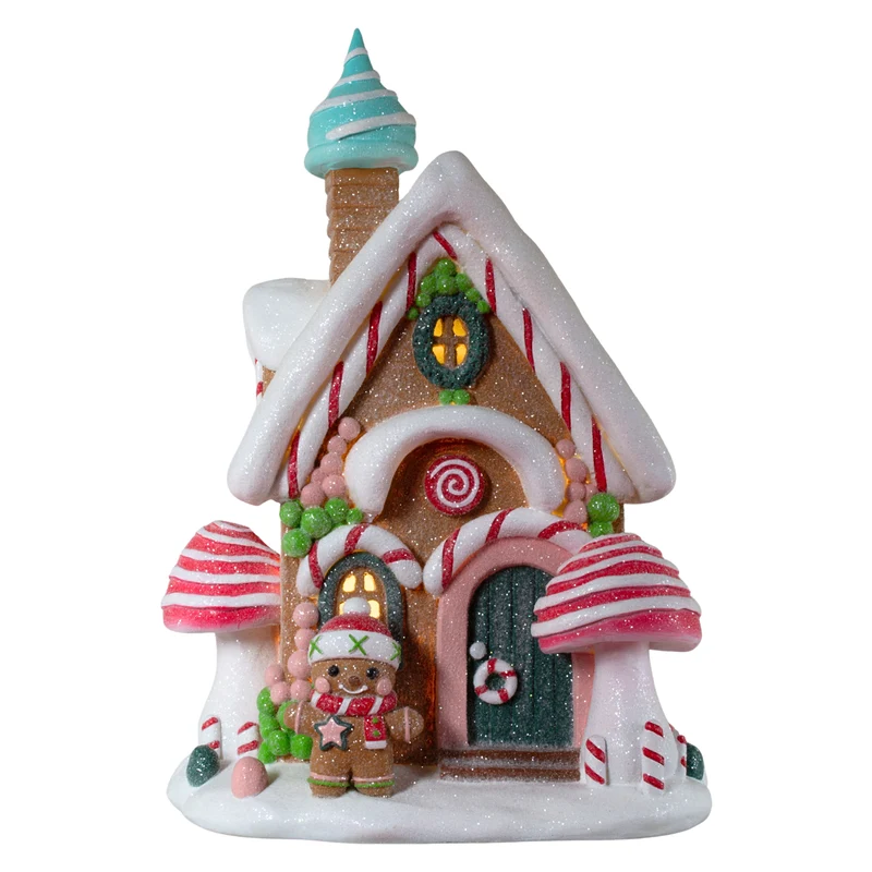 LED Lebkuchenhaus 30cm braun-weiß-rosa
