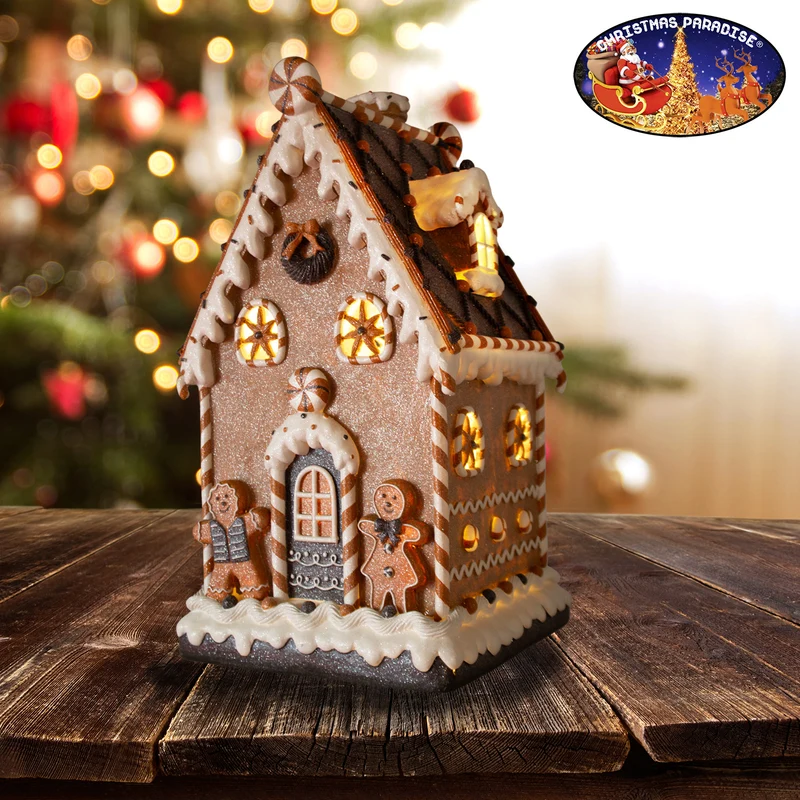 LED Lebkuchenhaus 51cm braun und weiß