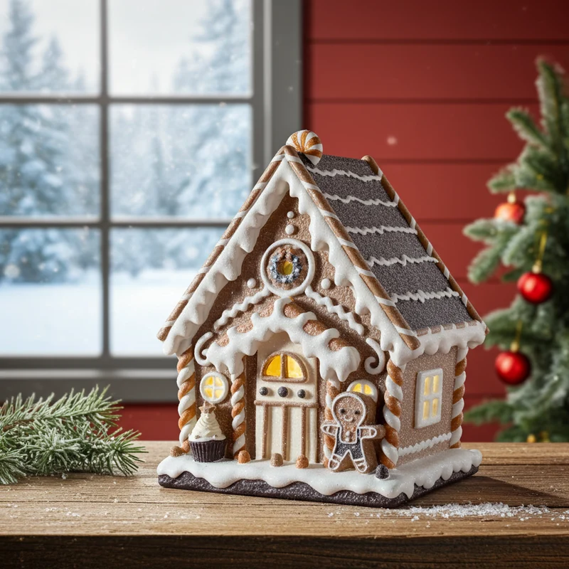 LED Lebkuchenhaus 25cm braun
