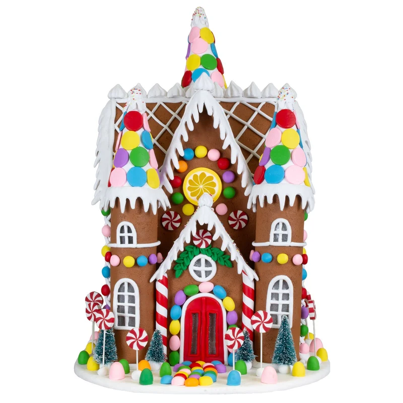 Buntes LED-Lebkuchenhaus 42cm - festlich geschmücktes Weihnachtsschloss