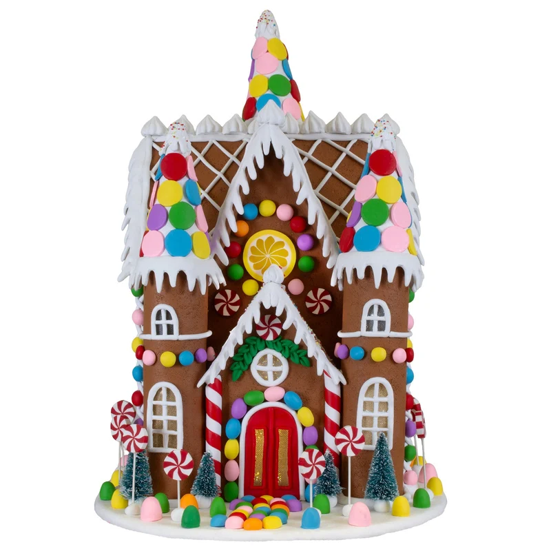 Buntes LED-Lebkuchenhaus 42cm - festlich geschmücktes Weihnachtsschloss
