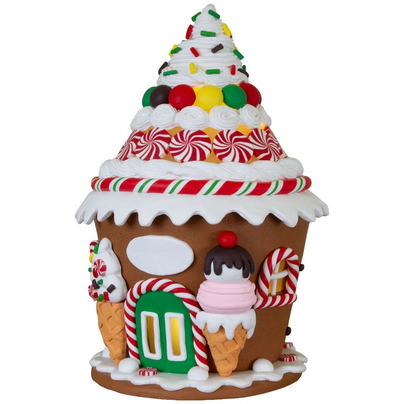 Buntes LED Lebkuchenhaus 23 cm – Muffin-Haus mit Eiswaffeldetails