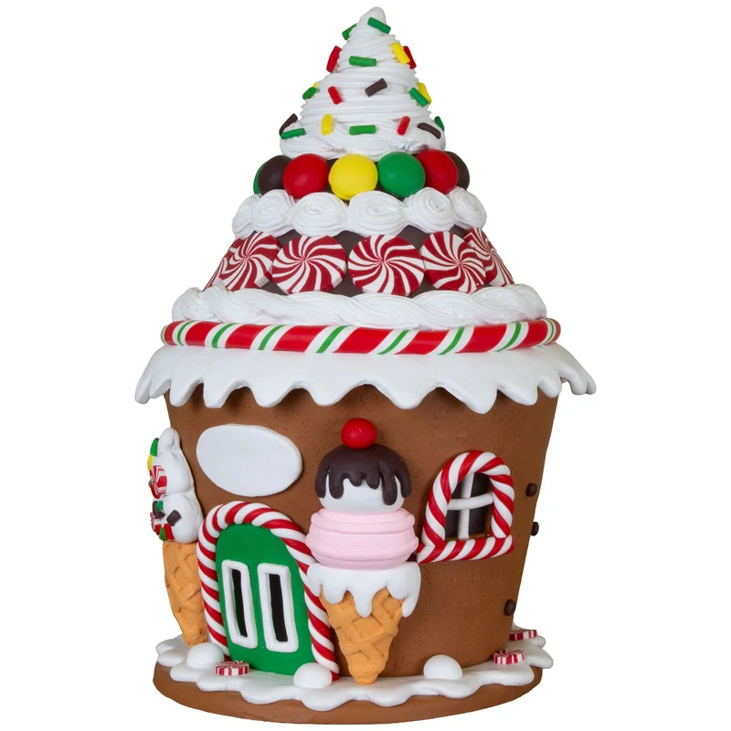 Buntes LED Lebkuchenhaus 23 cm – Muffin-Haus mit Eiswaffeldetails