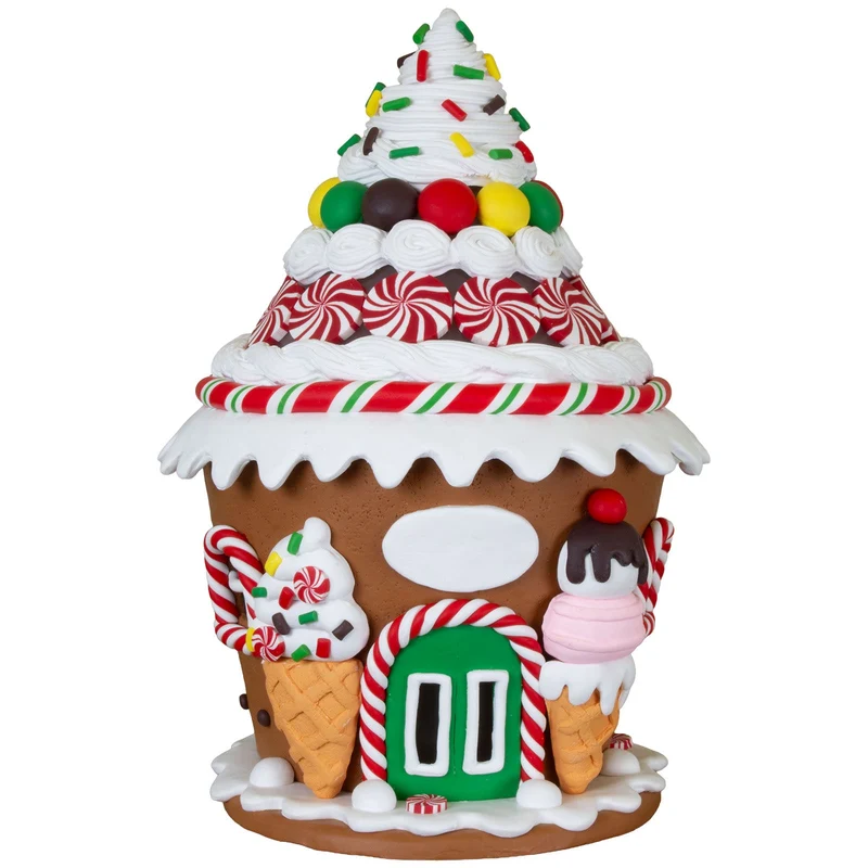 Buntes LED Lebkuchenhaus 23 cm – Muffin-Haus mit Eiswaffeldetails