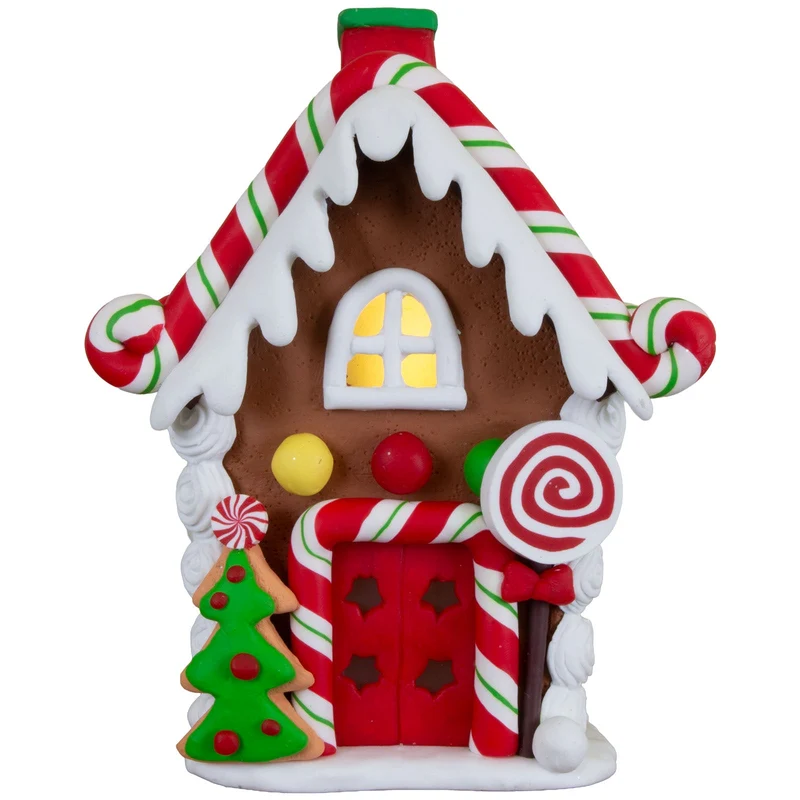 LED Lebkuchenhaus 14 cm – Lebkuchenhaus mit Lutscher & Tannenkeks