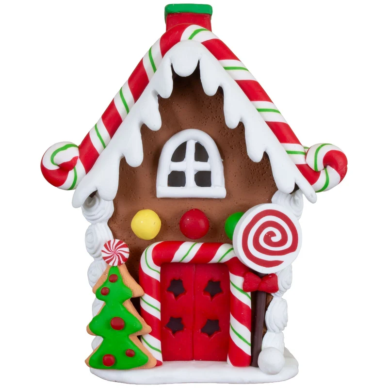 LED Lebkuchenhaus 14 cm – Lebkuchenhaus mit Lutscher & Tannenkeks