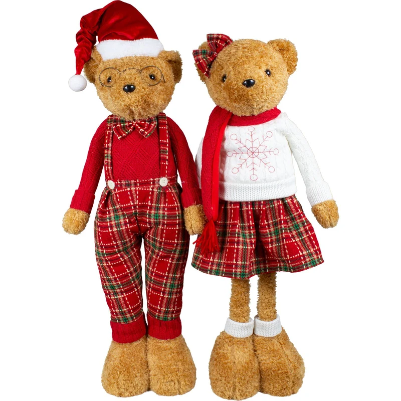 Weihnachtsbären-Paar mit Teleskopbeinen – 2 Dekofiguren, 48–69 cm