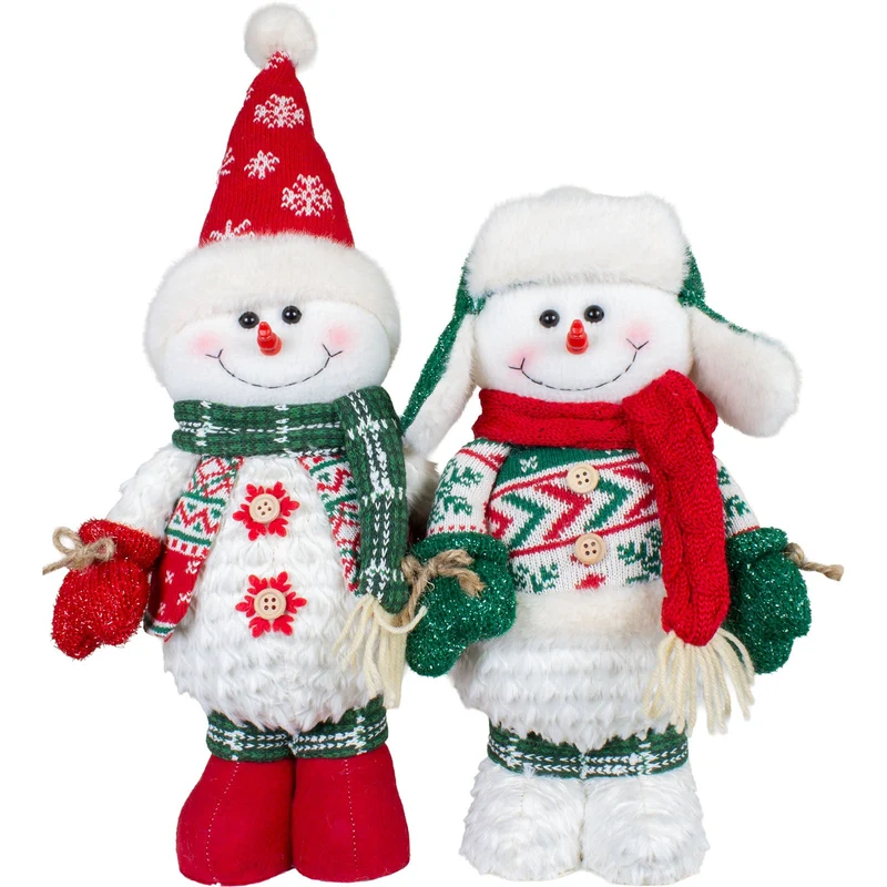 Schneemann-Paar mit Wintermützen – 2 Weihnachtsfiguren 38–48 cm