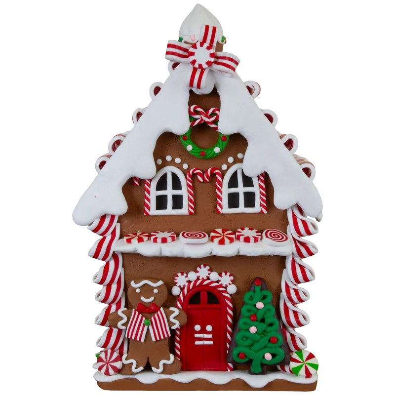 Leuchtendes Lebkuchenhaus 21 cm – Dekohaus mit Zuckerstangen-Details