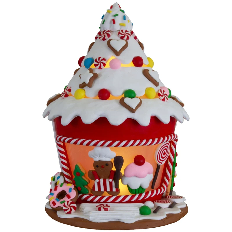 Festliches LED Lebkuchenhaus 22 cm – Muffin-Haus mit Bäcker