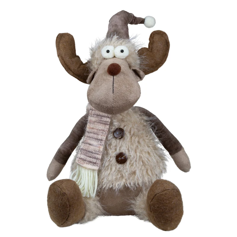 Dekofigur mit flauschiger Jacke und Mütze braun