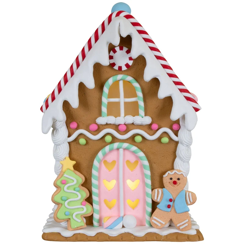 LED Lebkuchenhaus 20 cm – Pastellfarbenes Dekohaus mit Lebkuchenfigur