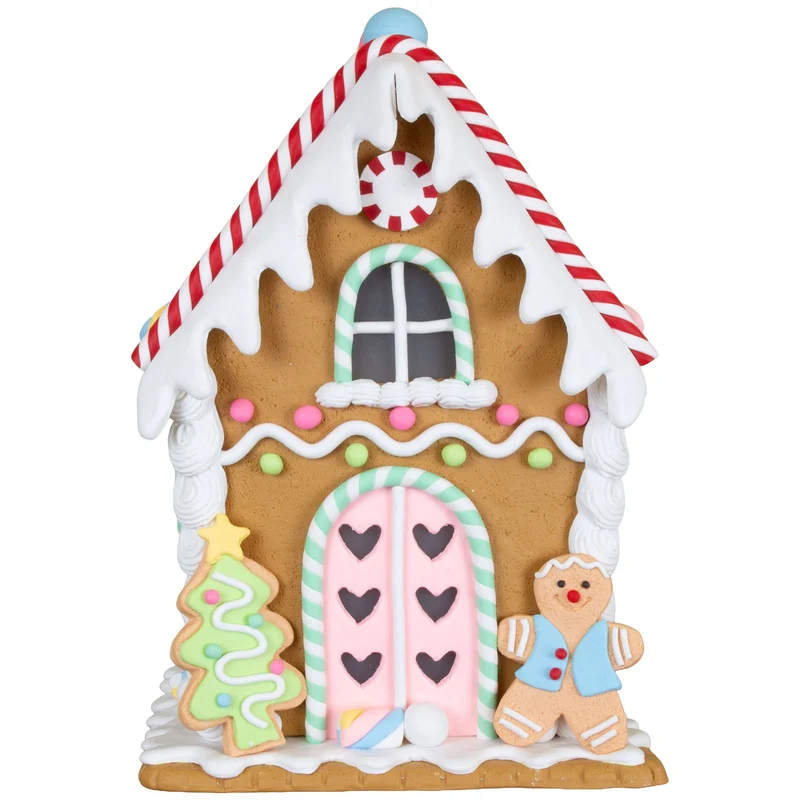 LED Lebkuchenhaus 20 cm – Pastellfarbenes Dekohaus mit Lebkuchenfigur