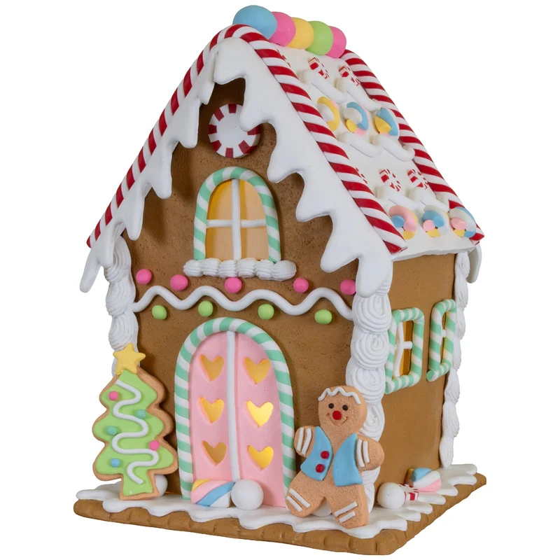 LED Lebkuchenhaus 20 cm – Pastellfarbenes Dekohaus mit Lebkuchenfigur