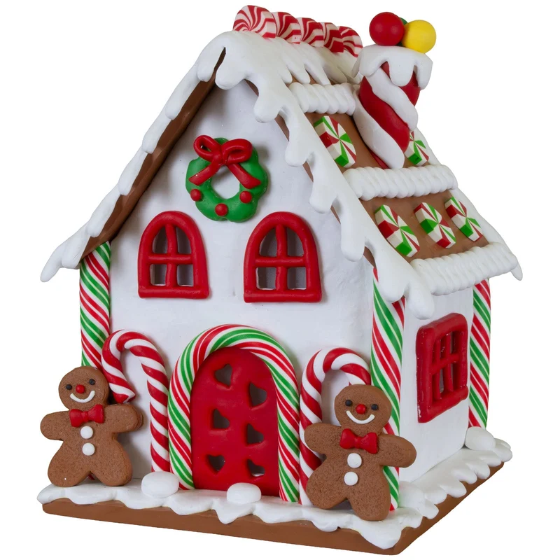 Festliches LED-Lebkuchenhaus 17cm – mit Zuckerstangen & Figuren