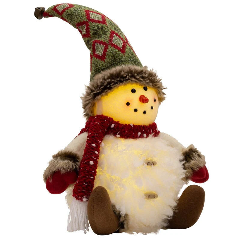Dekofigur Schneemann mit LED 30cm (49cm), sitzend, 2 Stück