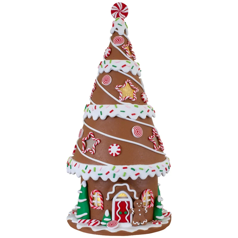 LED Lebkuchenhaus 34 cm – Leuchtendes Dekohaus in Tannenbaumform