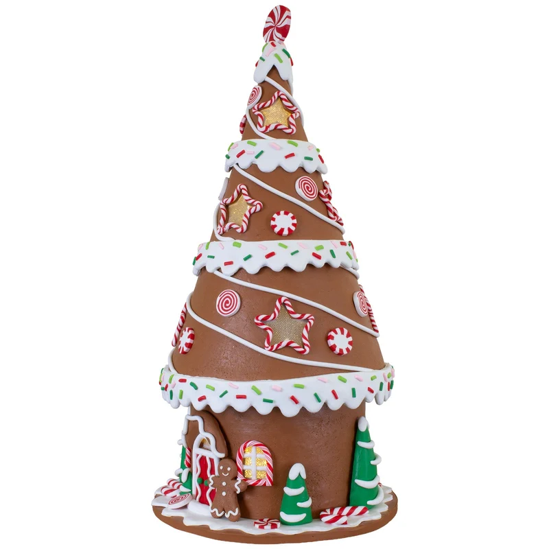 LED Lebkuchenhaus 34 cm – Leuchtendes Dekohaus in Tannenbaumform