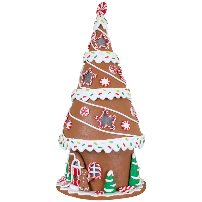 LED Lebkuchenhaus 34 cm – Leuchtendes Dekohaus in Tannenbaumform