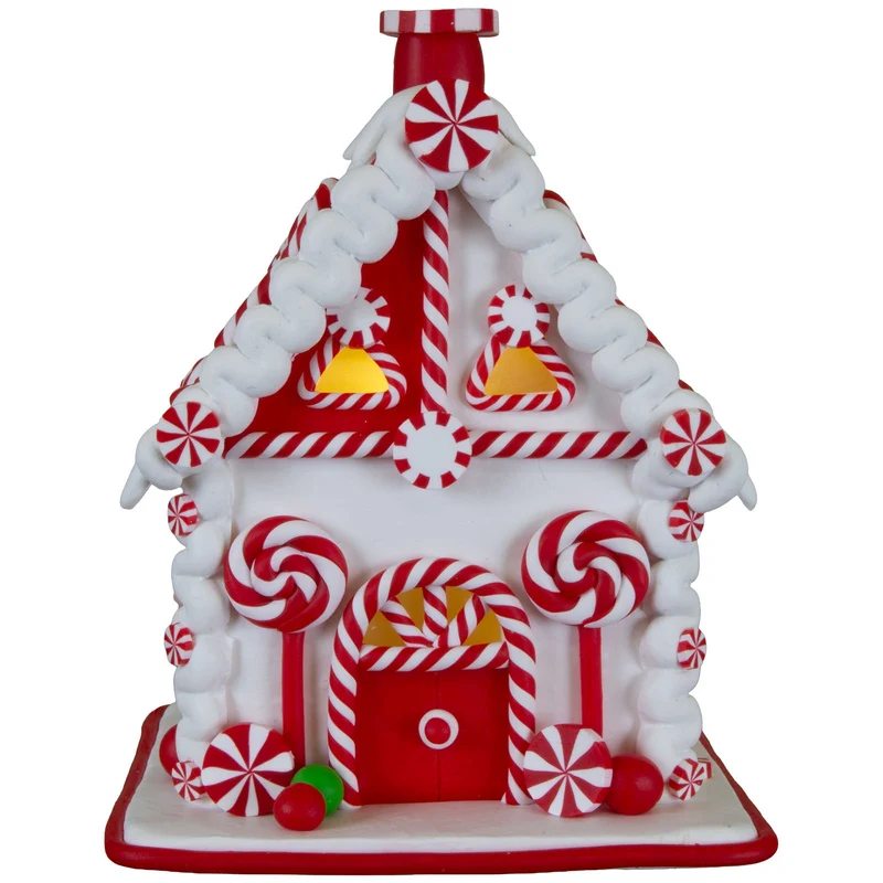 Festlich versüßtes LED-Lebkuchenhaus 15cm – Rot & Weiß