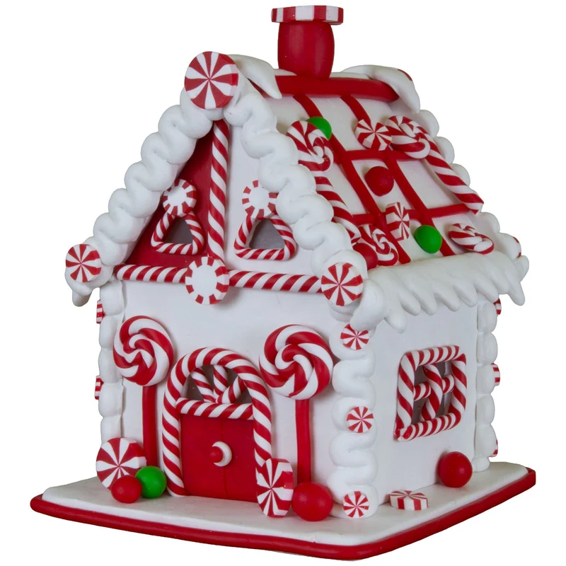 Festlich versüßtes LED-Lebkuchenhaus 15cm – Rot & Weiß