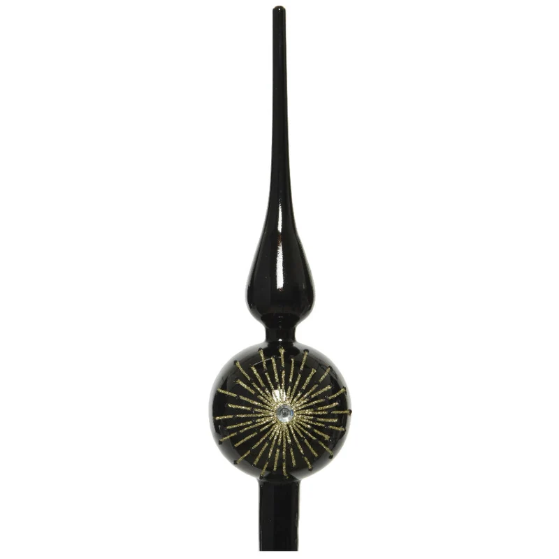 Baumspitze aus Glas Schwarz Gold Glanz 31 cm