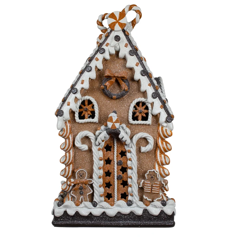 LED Lebkuchenhaus 38cm braun und weiß