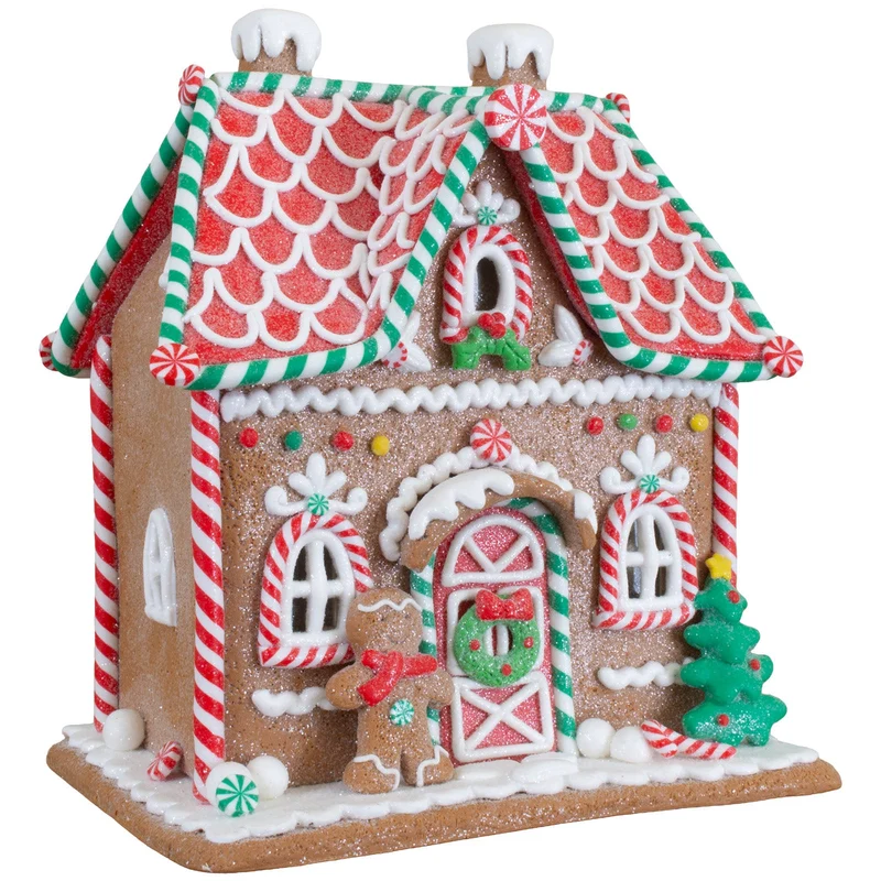 LED Lebkuchenhaus 18 cm – Leuchtendes Dekohaus mit Bonbonverzierungen