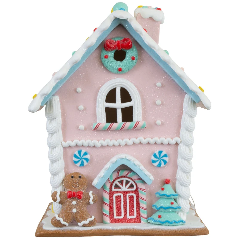 LED Lebkuchenhaus 21 cm – Pastellfarbenes Dekohaus mit Lebkuchenfigur