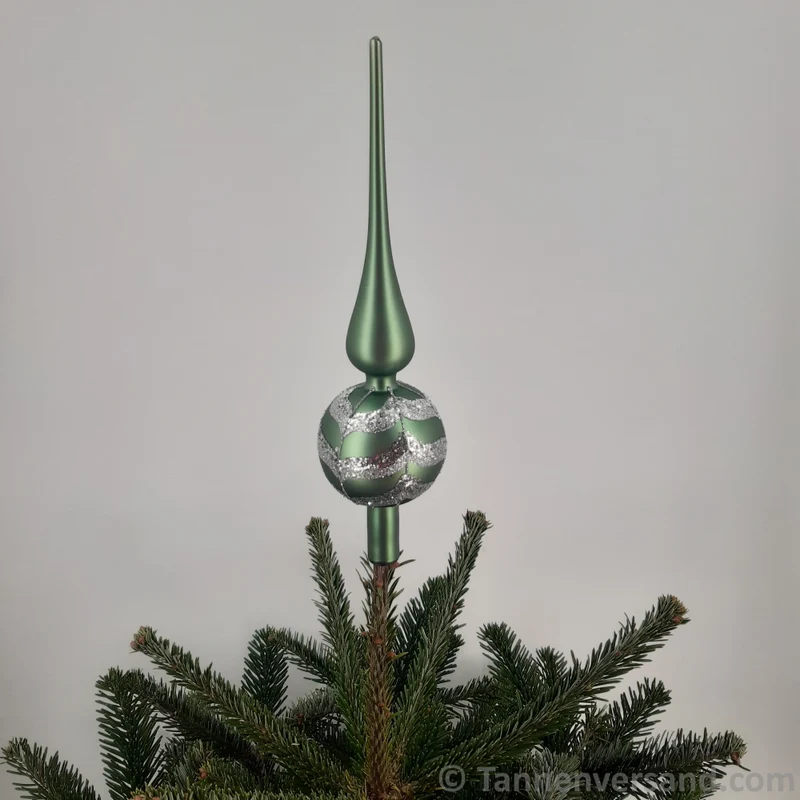 Baumspitze aus Glas Mistelgrün Silber Matt 31 cm