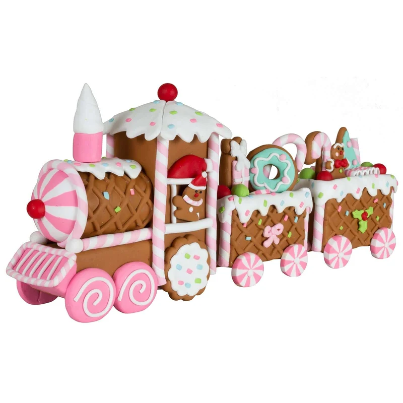 Rosa Lebkuchenzug 33cm – verspielte Weihnachtsdeko mit 2 Wagen