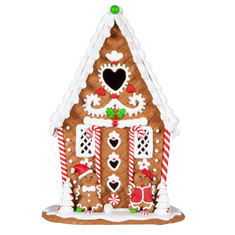 Festlich verziertes LED-Lebkuchenhaus mit Lebkuchenfiguren 23cm