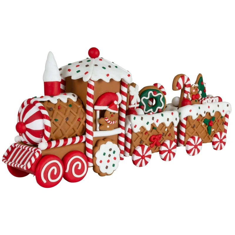 Festlicher Lebkuchenzug mit süßen Weihnachtsdetails und 2 Waggons 33cm